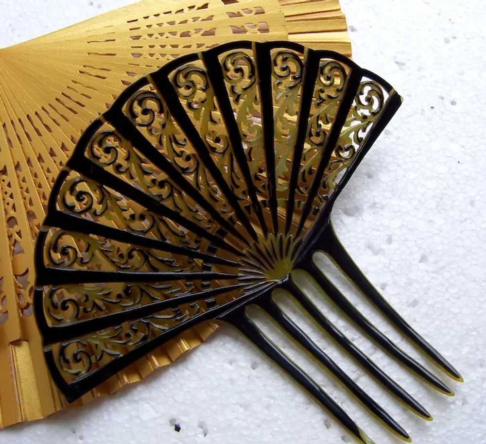 Sunray style Art Deco hair comb celluloid fan sha… - image 4