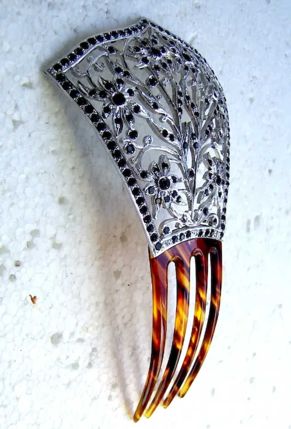 Late Victorian hair comb aluminium rhinestone hai… - image 10