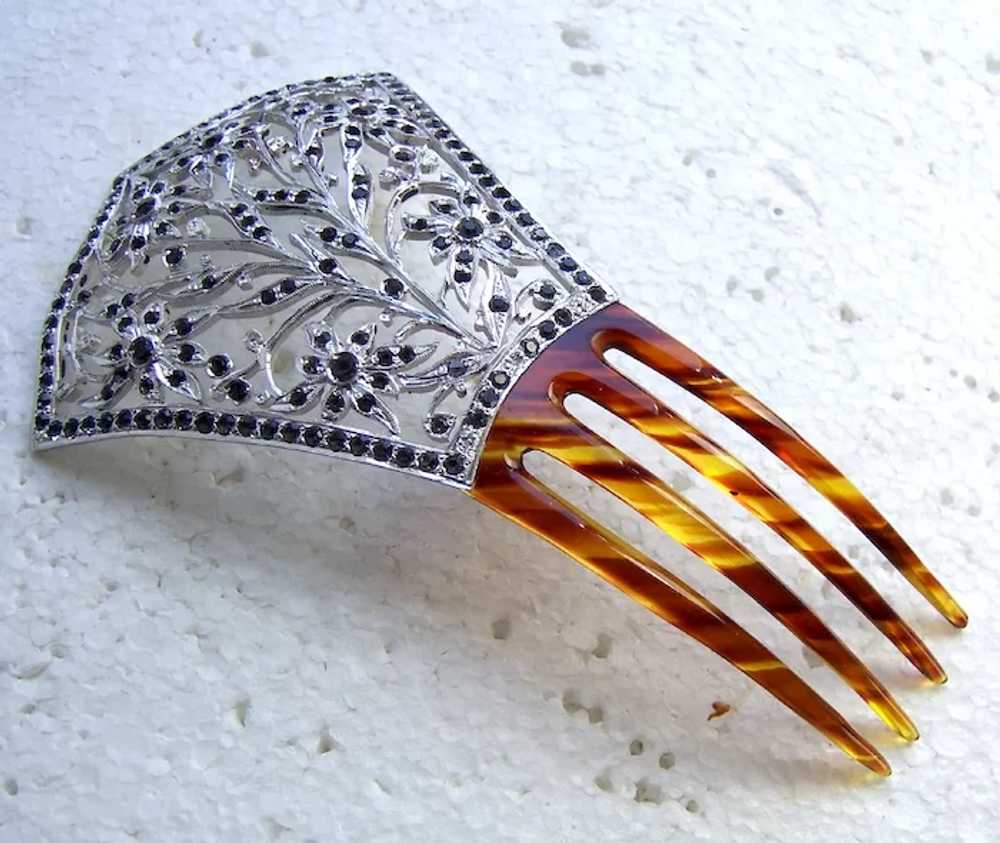 Late Victorian hair comb aluminium rhinestone hai… - image 11