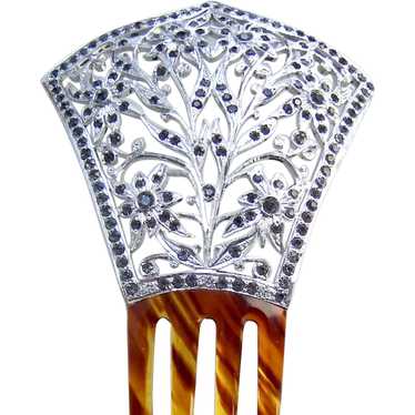 Late Victorian hair comb aluminium rhinestone hai… - image 1