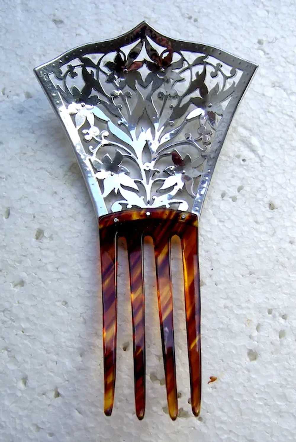 Late Victorian hair comb aluminium rhinestone hai… - image 3