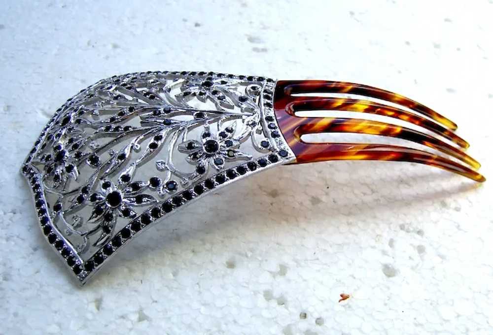 Late Victorian hair comb aluminium rhinestone hai… - image 7