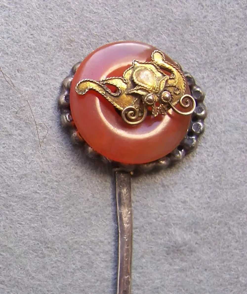 Two Chinese vintage hair pins gilded metal Qing d… - image 3
