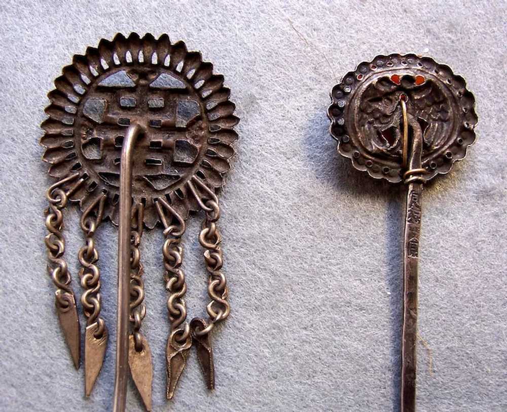 Two Chinese vintage hair pins gilded metal Qing d… - image 7
