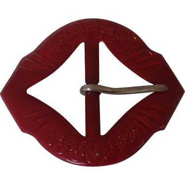 Cherry Red Celluloid Belt Buckle - image 1