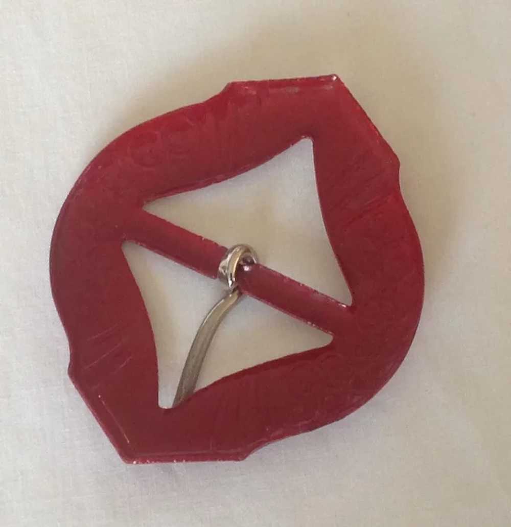 Cherry Red Celluloid Belt Buckle - image 3