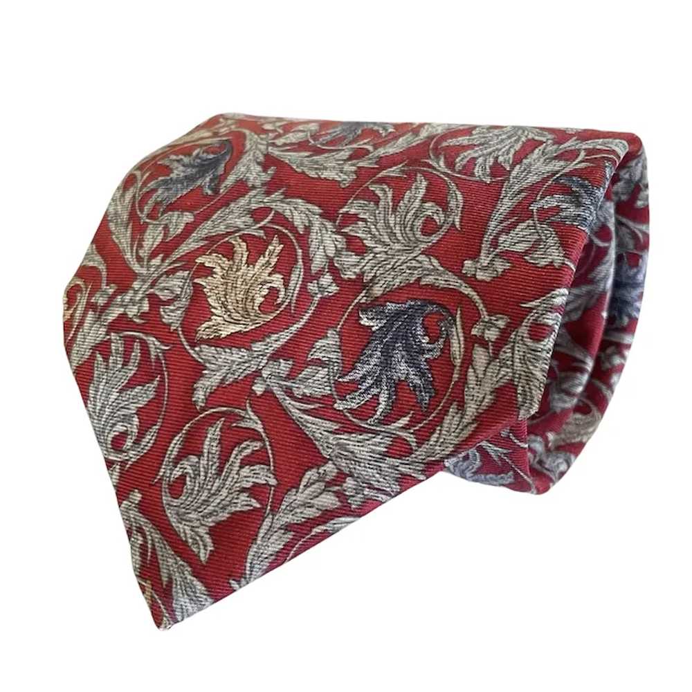 Vintage Bill Blass Red Silk Necktie with Vine Pat… - image 2