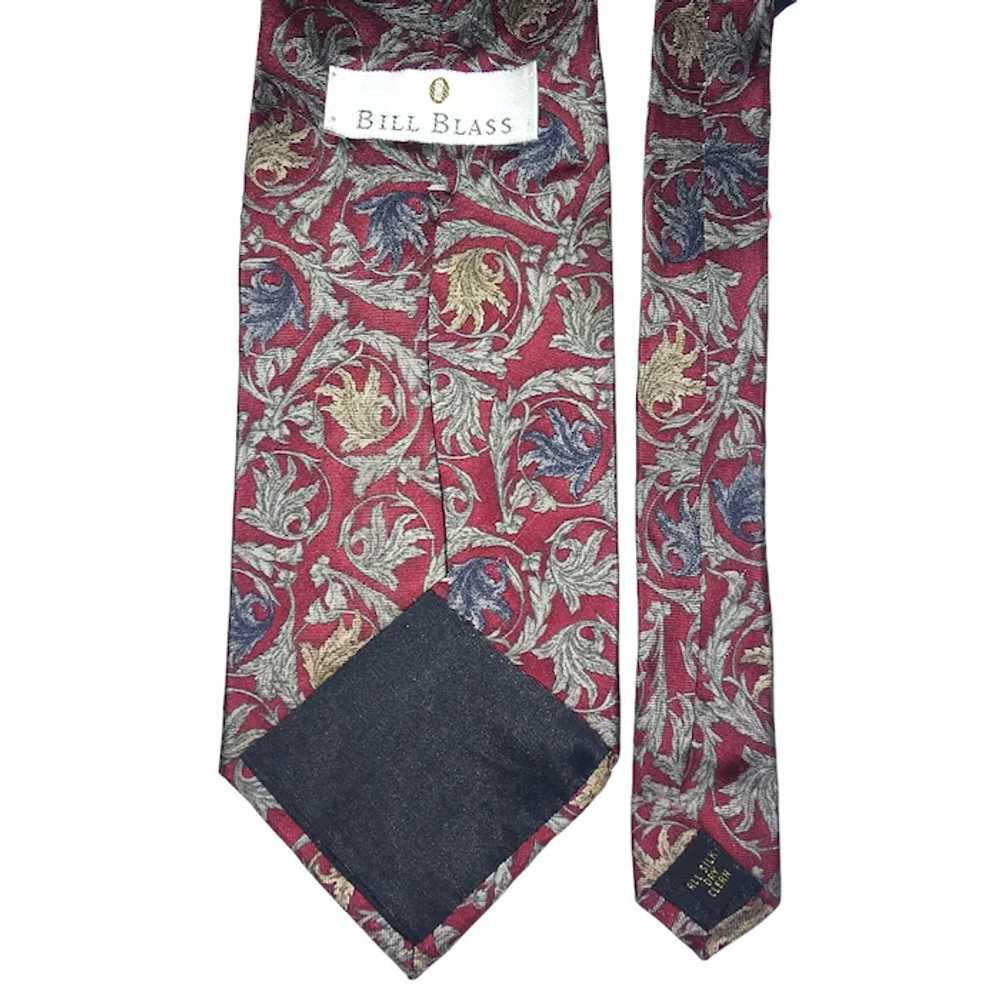 Vintage Bill Blass Red Silk Necktie with Vine Pat… - image 3