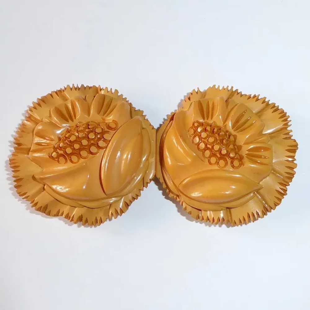 Art Deco Heavily Carved Bakelite Buckle 2 Pc Popp… - image 10