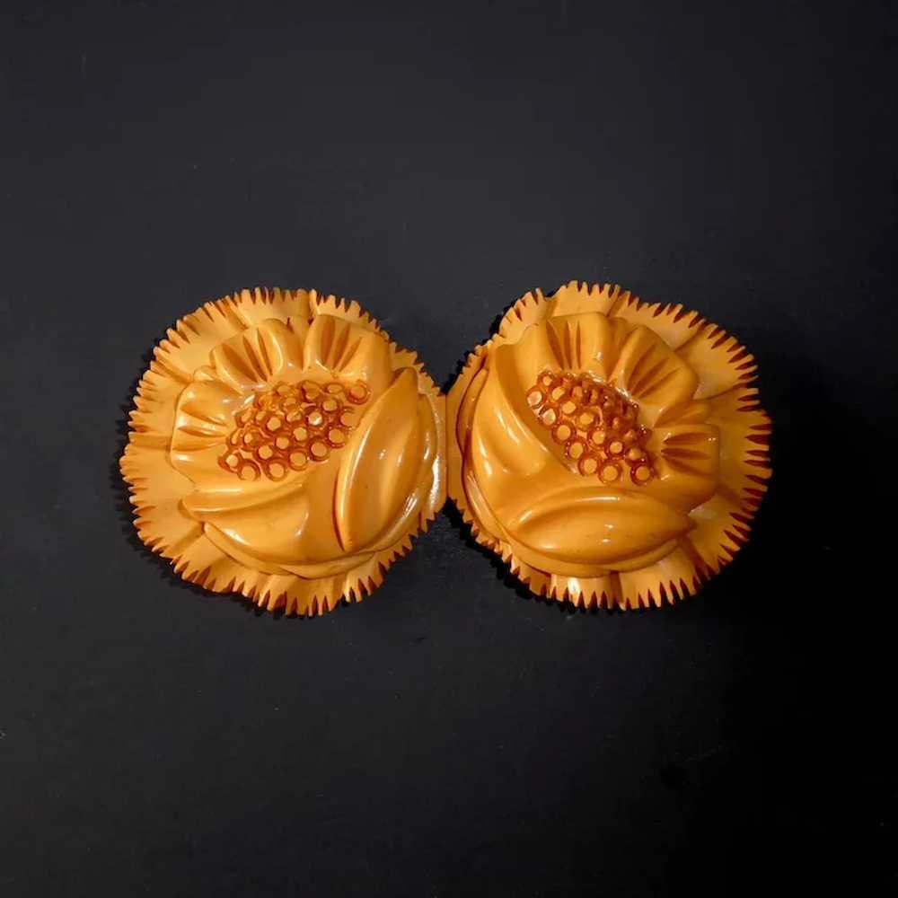 Art Deco Heavily Carved Bakelite Buckle 2 Pc Popp… - image 3