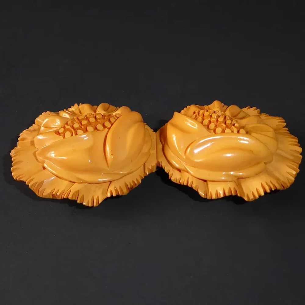 Art Deco Heavily Carved Bakelite Buckle 2 Pc Popp… - image 5