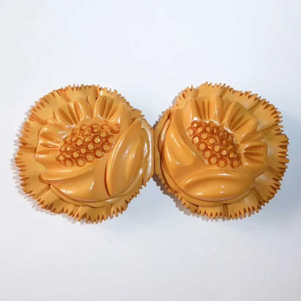 Art Deco Heavily Carved Bakelite Buckle 2 Pc Popp… - image 7