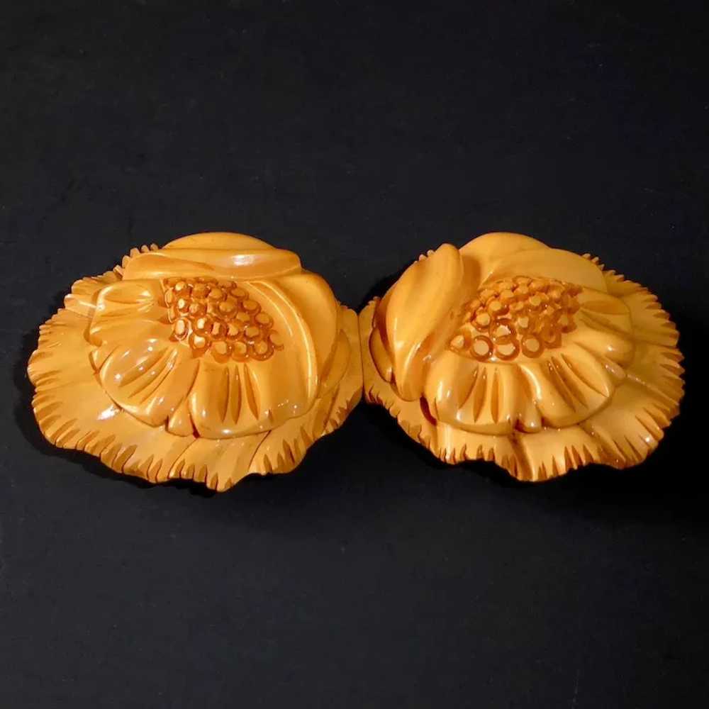 Art Deco Heavily Carved Bakelite Buckle 2 Pc Popp… - image 8