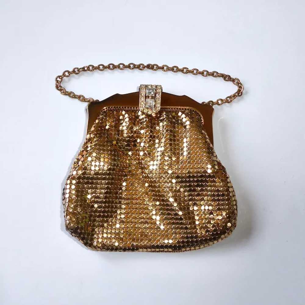 1950s Duramesh Fifth Avenue Gold Metal Mesh Rhinestone Clutch