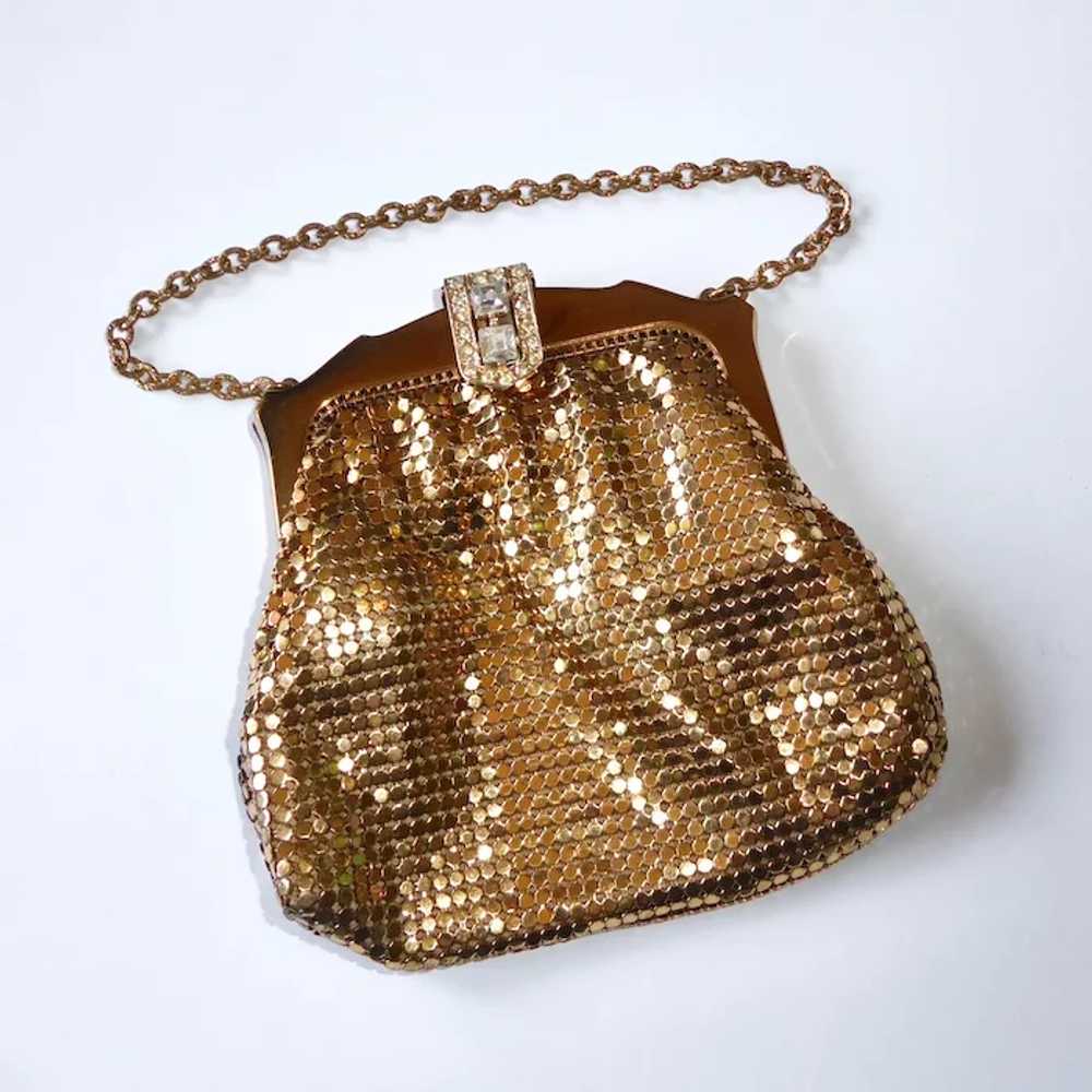 1950s Duramesh Fifth Avenue Gold Metal Mesh Rhinestone Clutch