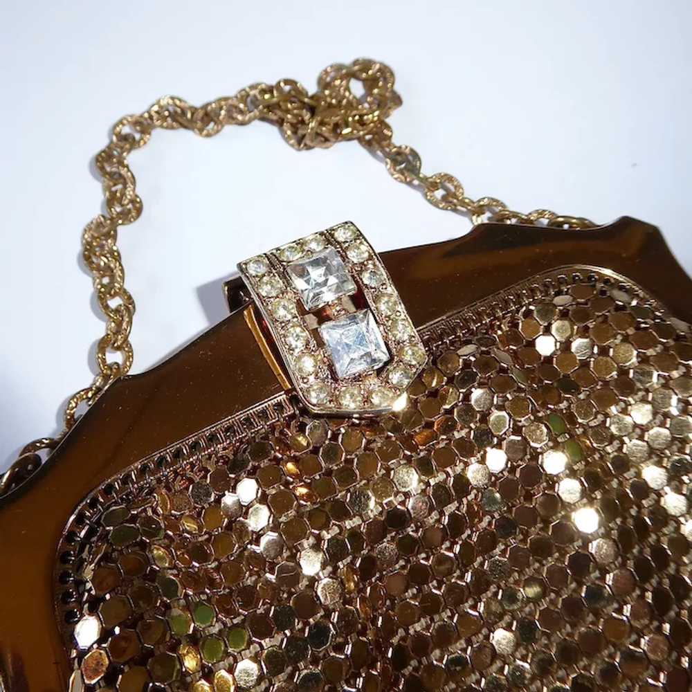 1950s Duramesh Fifth Avenue Gold Metal Mesh Rhinestone Clutch