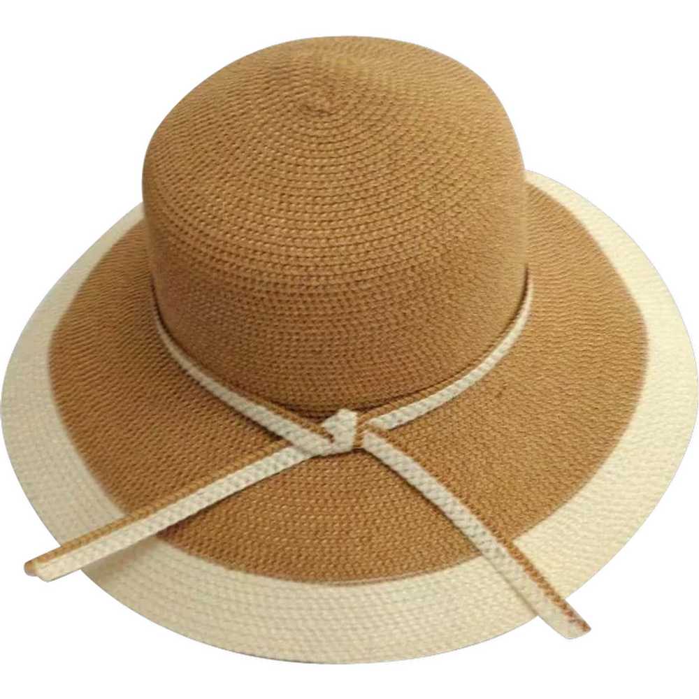 Wide Brim Summer / Sun Hat.  Elegant.  Tan and Cr… - image 1