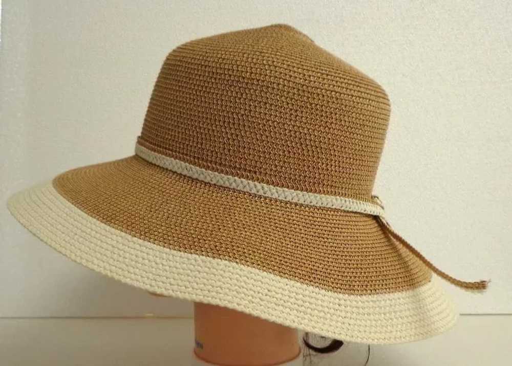 Wide Brim Summer / Sun Hat.  Elegant.  Tan and Cr… - image 2