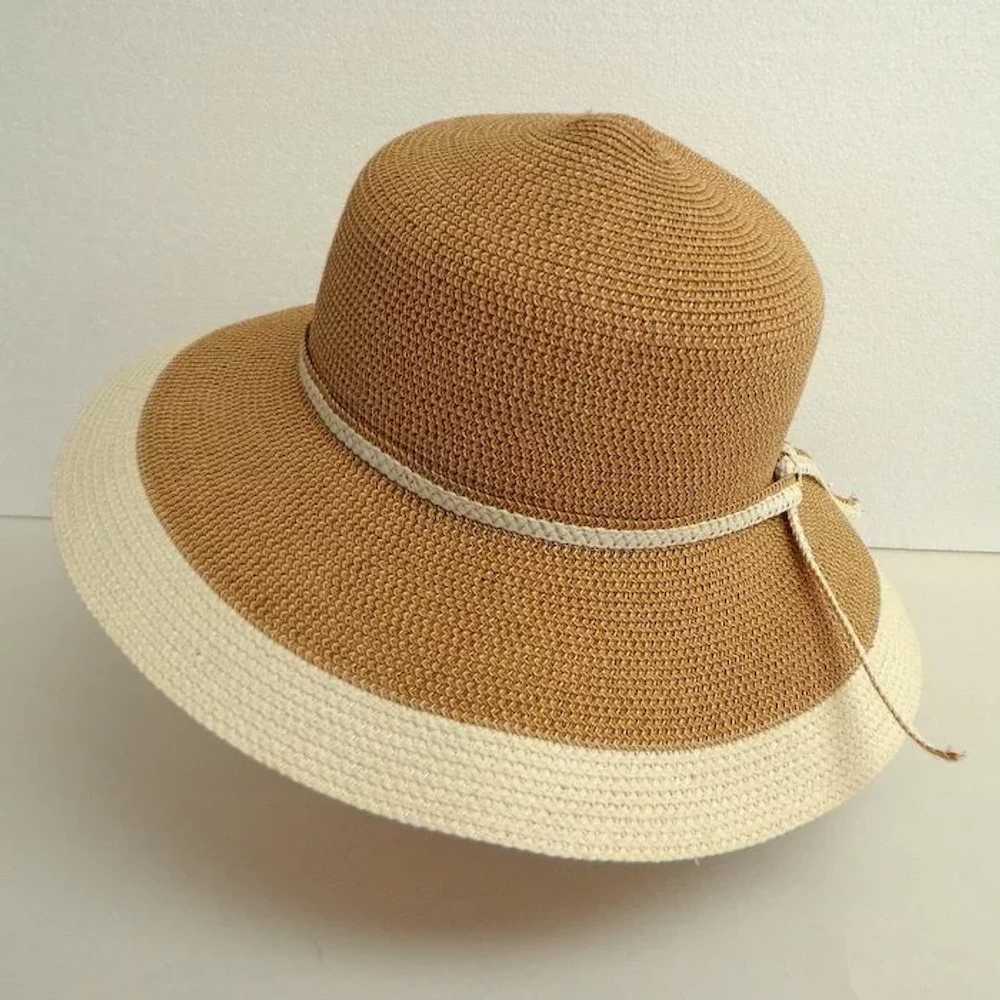Wide Brim Summer / Sun Hat.  Elegant.  Tan and Cr… - image 3