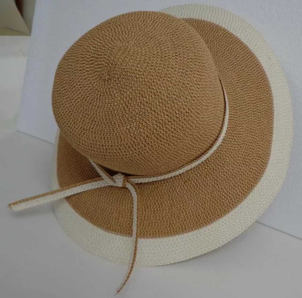 Wide Brim Summer / Sun Hat.  Elegant.  Tan and Cr… - image 7
