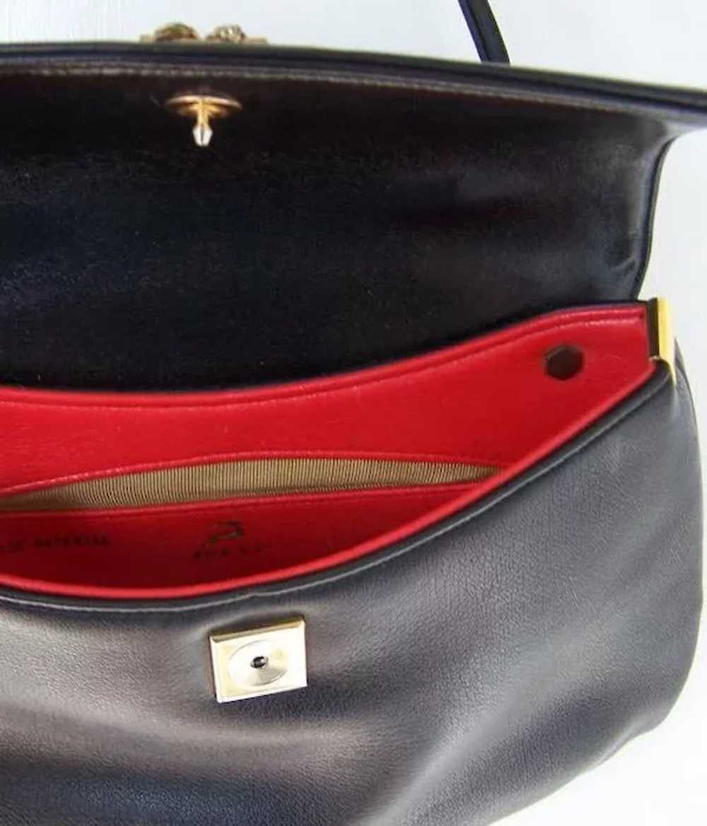 Black Koret Shoulder Bag Lined in Lipstick Red Mi… - image 6