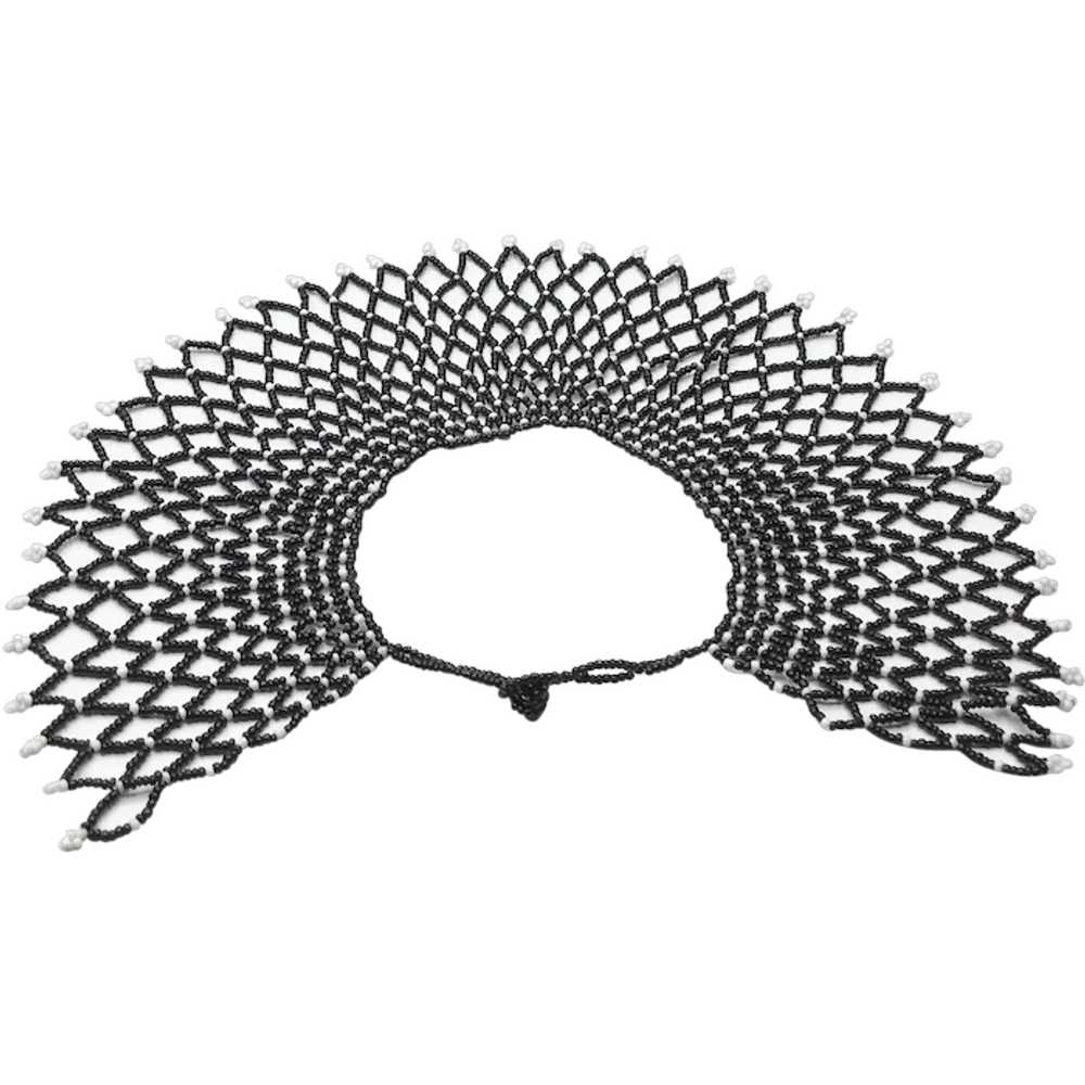 Black & White Hand Beaded Collar - image 1