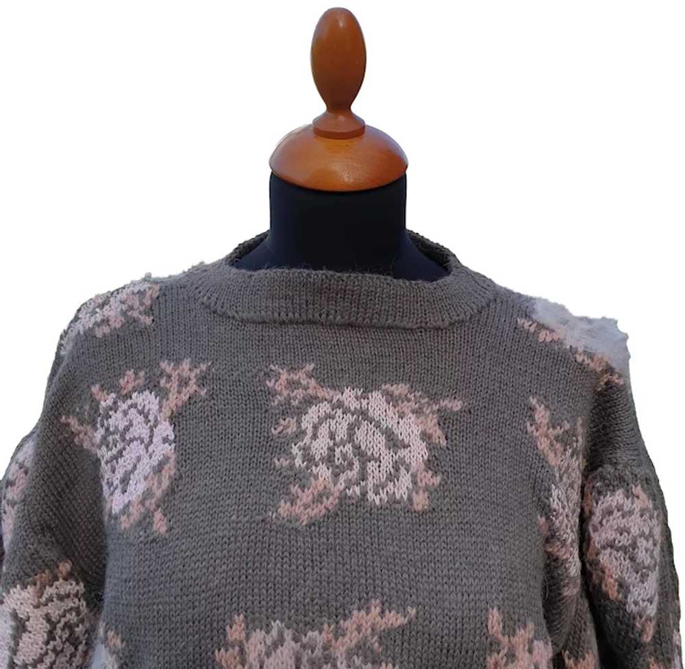 Woman's Grey/Brown Pullover - Merino Wool Hand Kn… - image 3