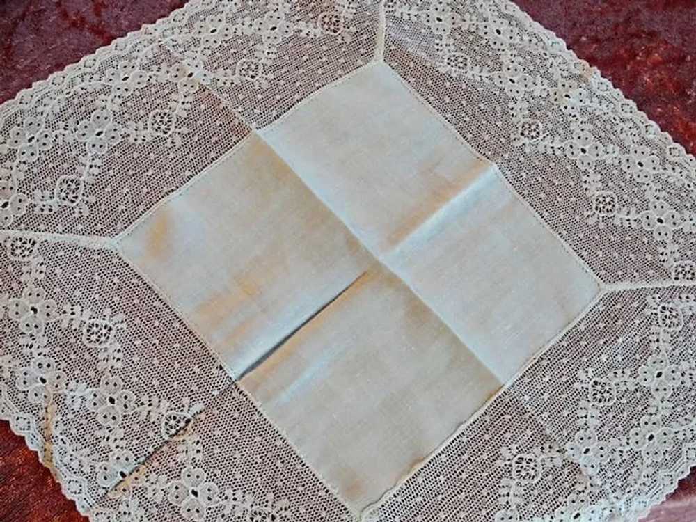 ANTIQUE French BRIDAL WEDDING Handkerchief Fine L… - image 3