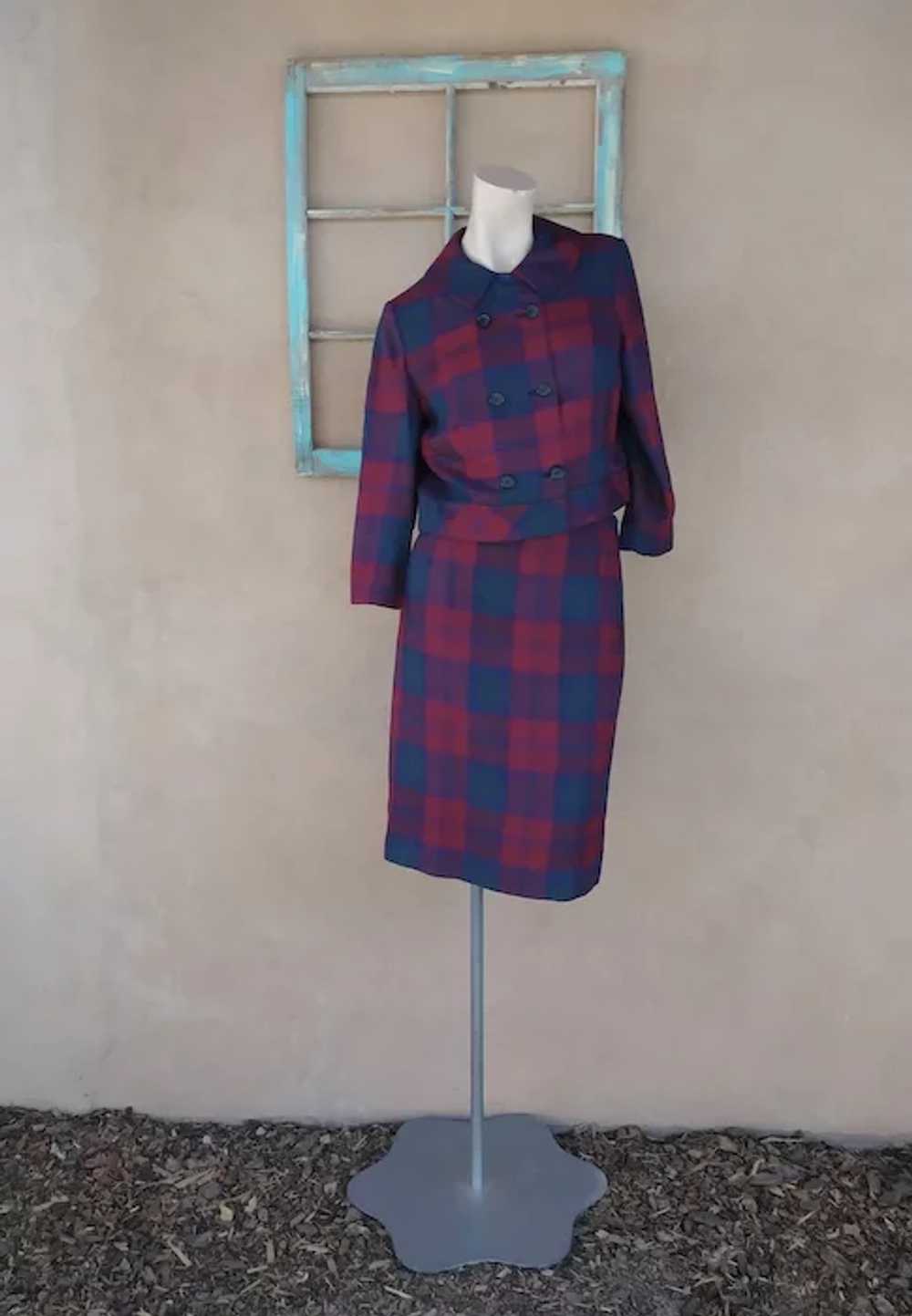 1960s Shadow Plaid Wool Suit Sz S W24 - image 4