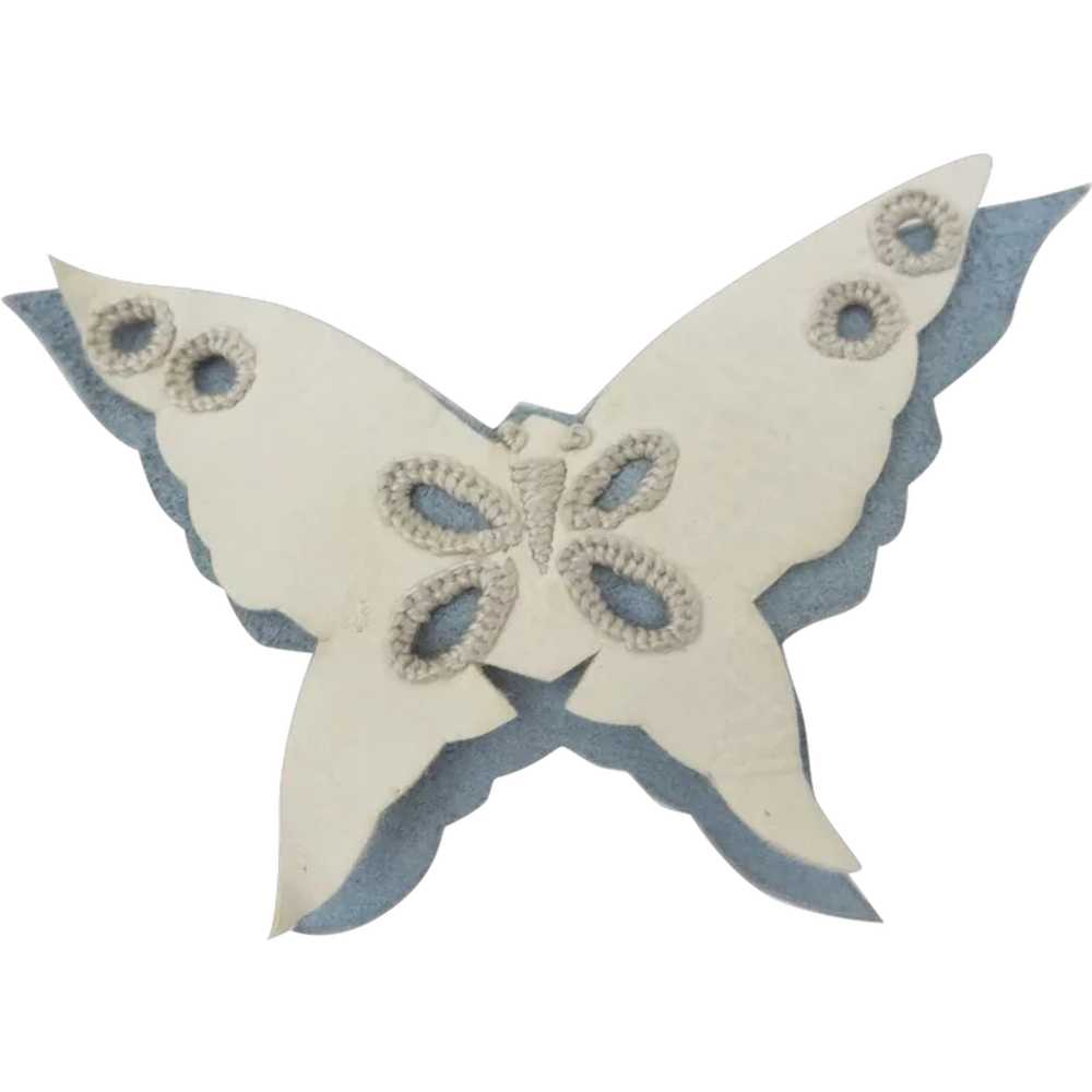 Vintage Kid Leather Suede Butterfly Clip - image 1