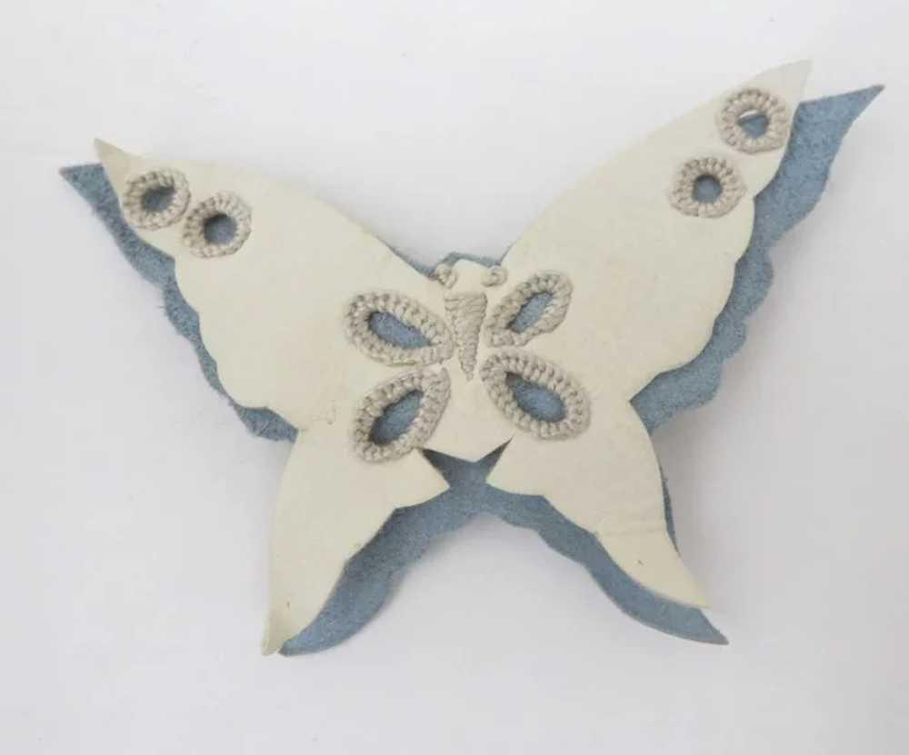 Vintage Kid Leather Suede Butterfly Clip - image 2