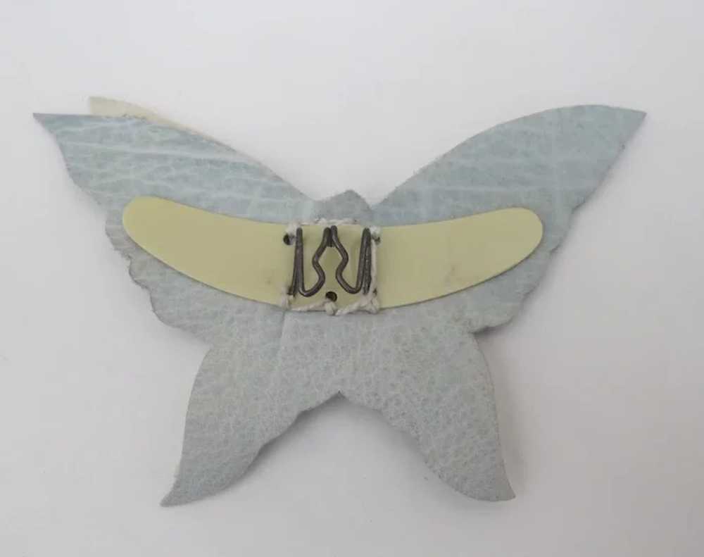 Vintage Kid Leather Suede Butterfly Clip - image 3
