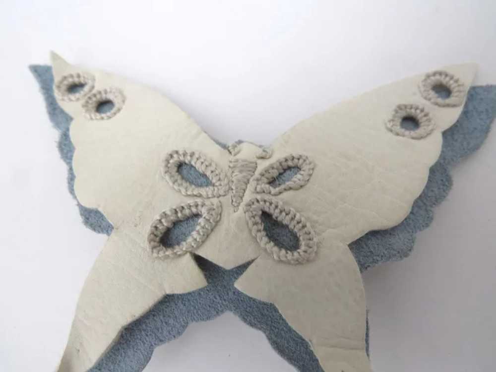 Vintage Kid Leather Suede Butterfly Clip - image 4