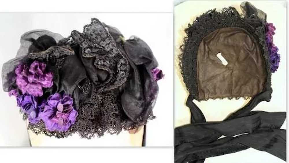 Victorian 1880s Embellished Black Toque Bonnet w/… - image 6