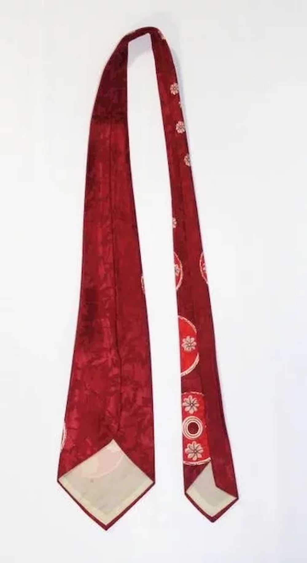 Vintage 1950s Red Wheel Trio Jacquard Rayon Satin… - image 4