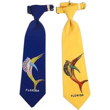 Boys 1940s FLORIDA Souvenir Tie w/ Jumping Marlin 