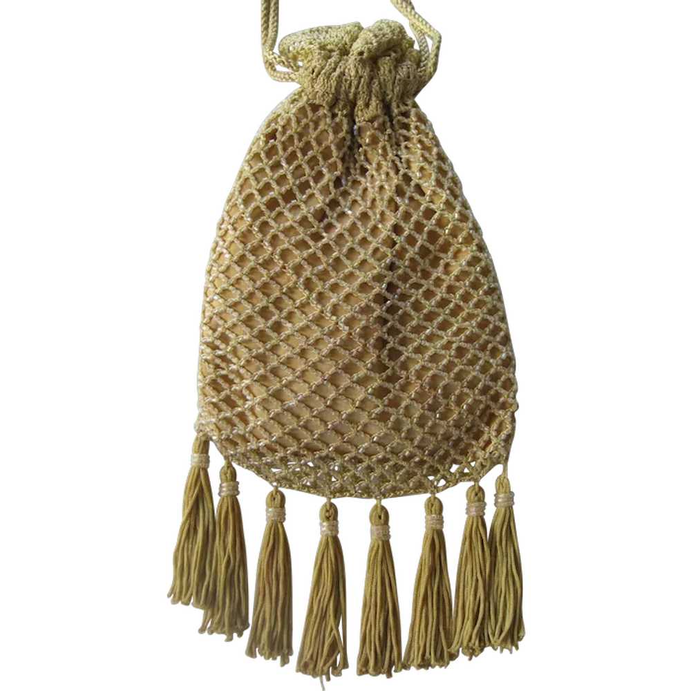 Vintage Hand Crocheted & Beaded Handbag - image 1
