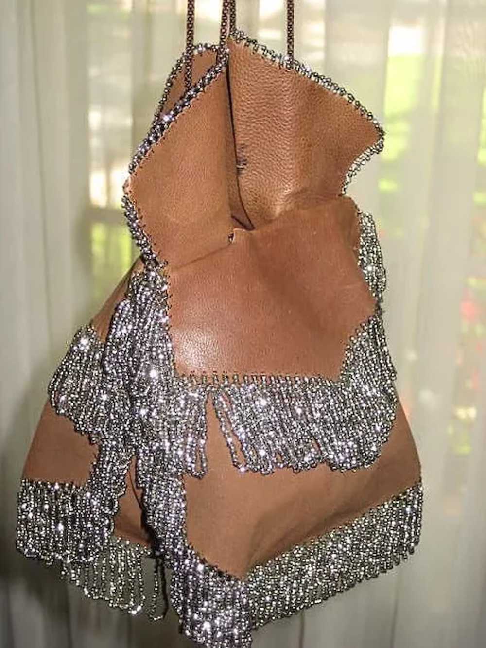 Gorgeous 1920’s Brown Leather & Suede Purse with … - image 3