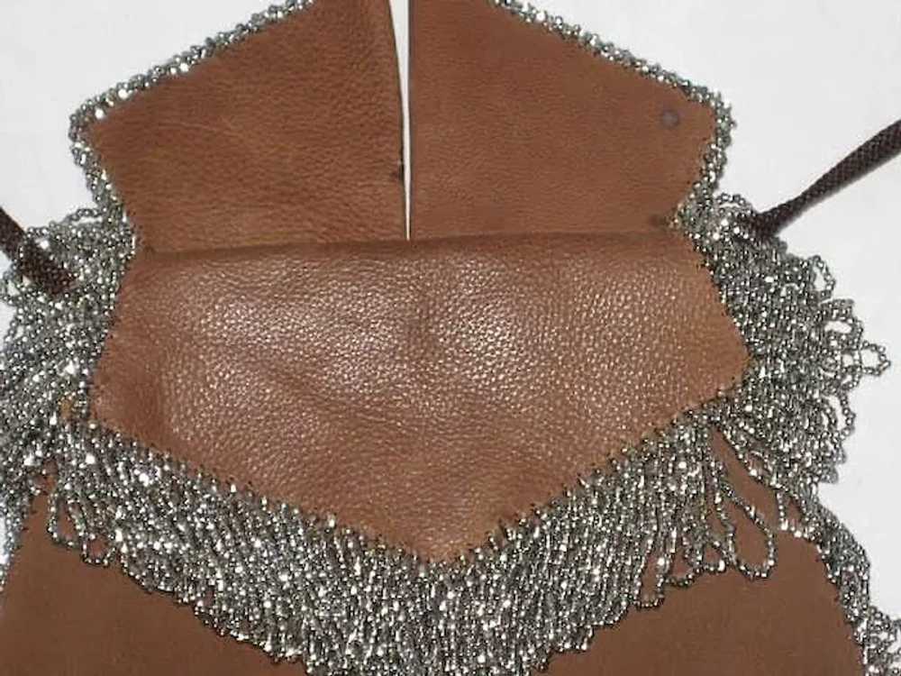 Gorgeous 1920’s Brown Leather & Suede Purse with … - image 8