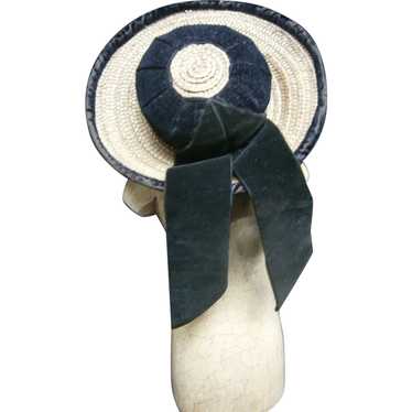 Lovely french straw hat featuring black silk velv… - image 1