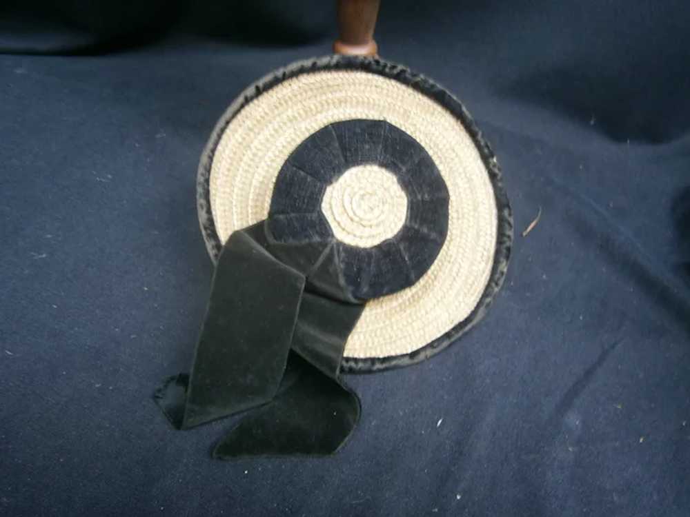 Lovely french straw hat featuring black silk velv… - image 4