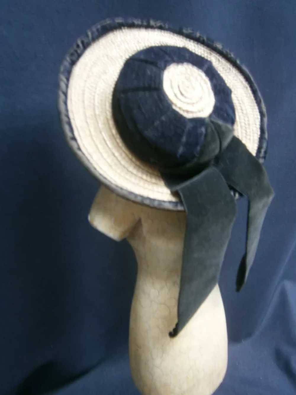Lovely french straw hat featuring black silk velv… - image 9