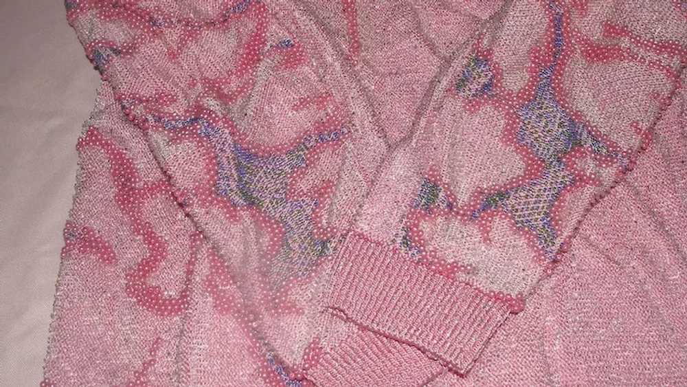 Pink and Purple on Pink 80's Beaded Sweater - b160 - image 5
