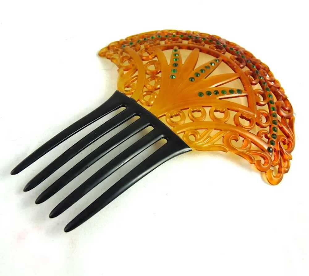 Vintage Art Deco Celluloid and Rhinestone Comb Or… - image 2