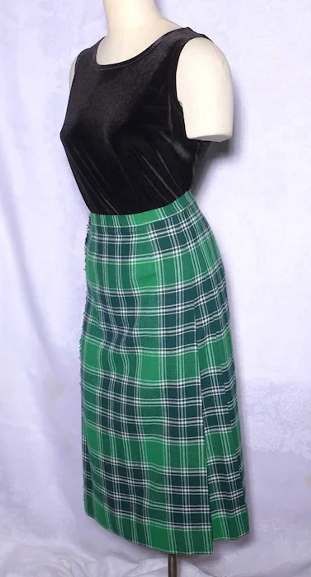 1980s Kinloch Anderson Wool Kilt Skirt Green Plai… - image 11