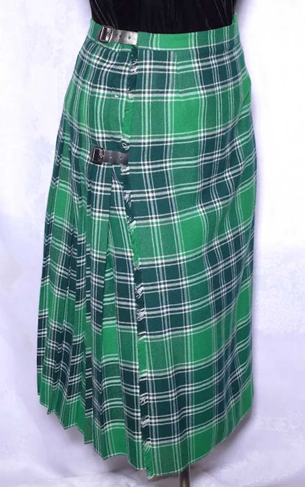 1980s Kinloch Anderson Wool Kilt Skirt Green Plai… - image 12