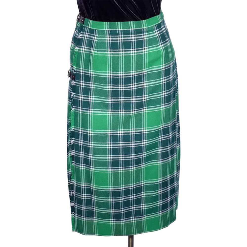 1980s Kinloch Anderson Wool Kilt Skirt Green Plai… - image 1