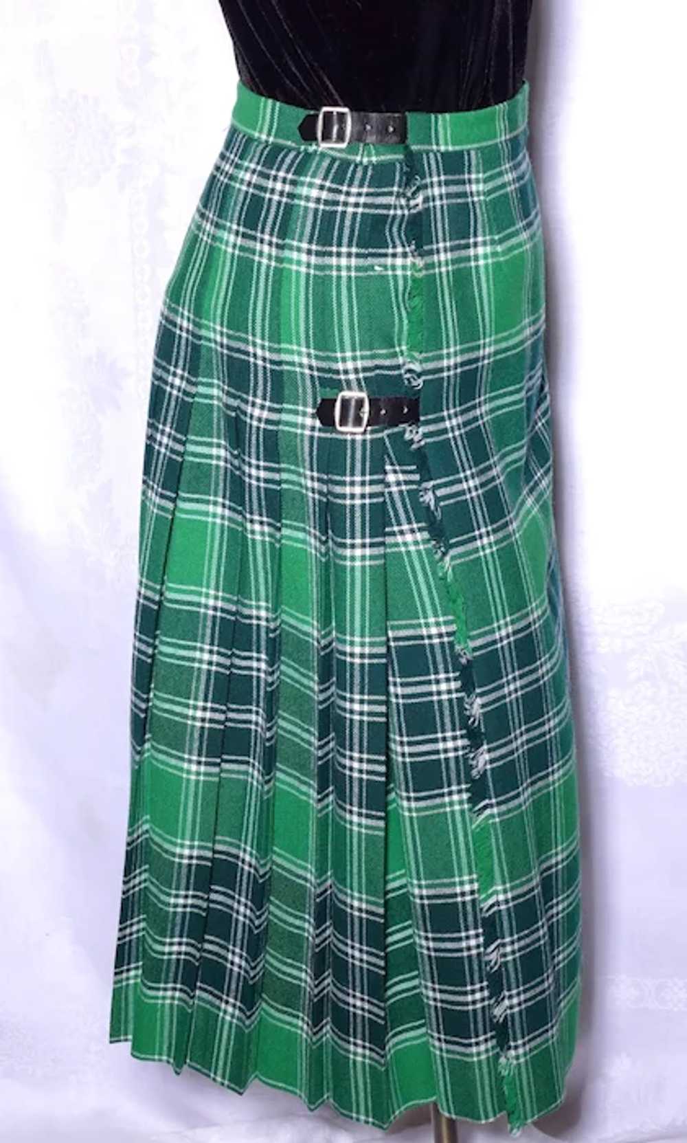 1980s Kinloch Anderson Wool Kilt Skirt Green Plai… - image 2