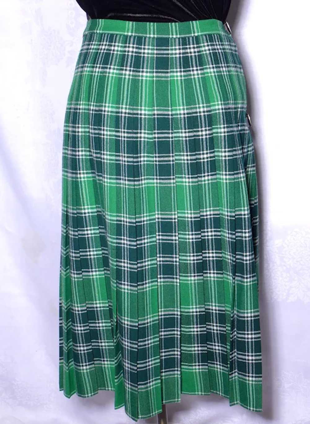 1980s Kinloch Anderson Wool Kilt Skirt Green Plai… - image 3