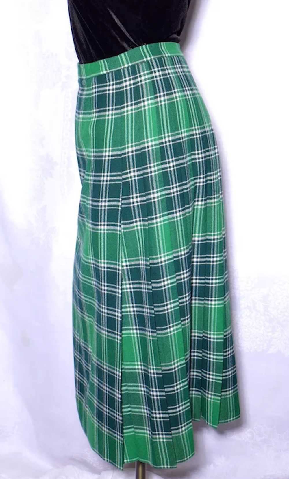 1980s Kinloch Anderson Wool Kilt Skirt Green Plai… - image 4